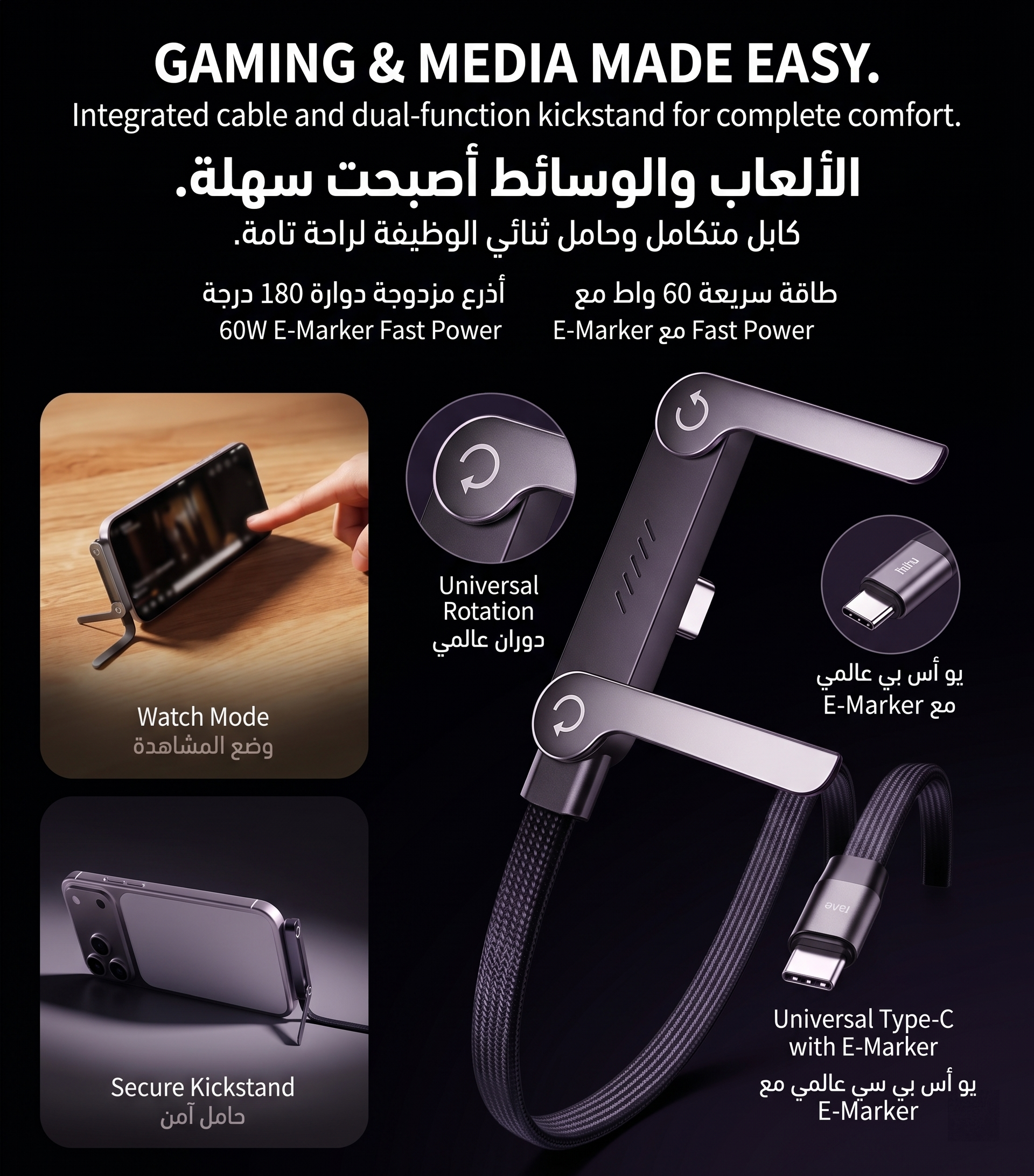 1,5M Fast chargeur 240W avec support portable